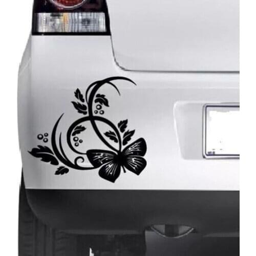 15*13.4cm Attractive BUTTERFLY FLOWER STICKER Car Bumper Van Window Wall Laptop JDM VINYL DECALS Car Sticker