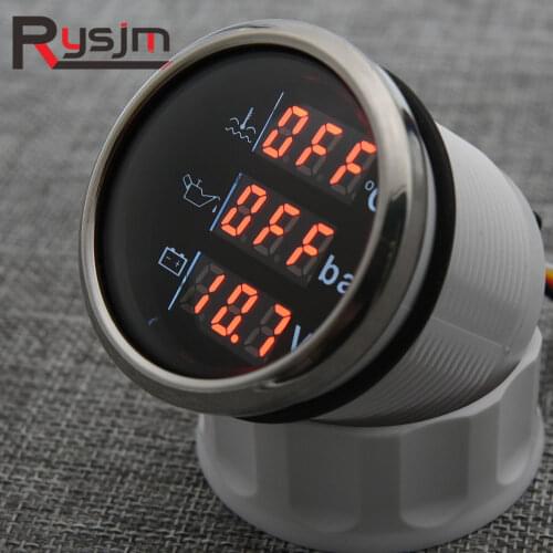 3 IN 1 Water Temperature Gauge + Oil Pressure Gauge + Voltmeter 12V 52mm Triple Gauge Kit Digital Temperature Sensor Motorcycle