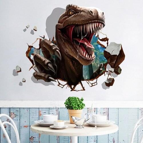 3D Broken Wall Dinosaur Wall Sticker Home Decorations Living Room Decoration Decals Vinyl PVC Muraux Posters