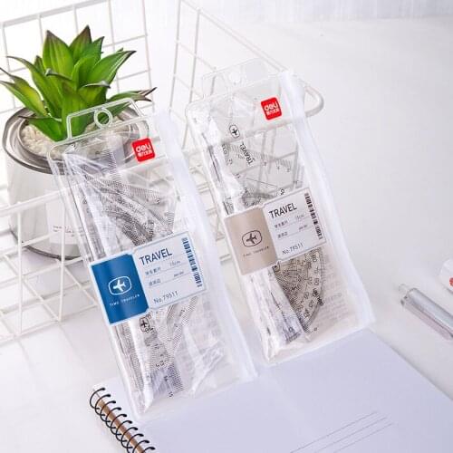 4pcs / set of Deli 79511 airplane ticket theme multifunctional drawing combination ruler + protractor, student office supplies