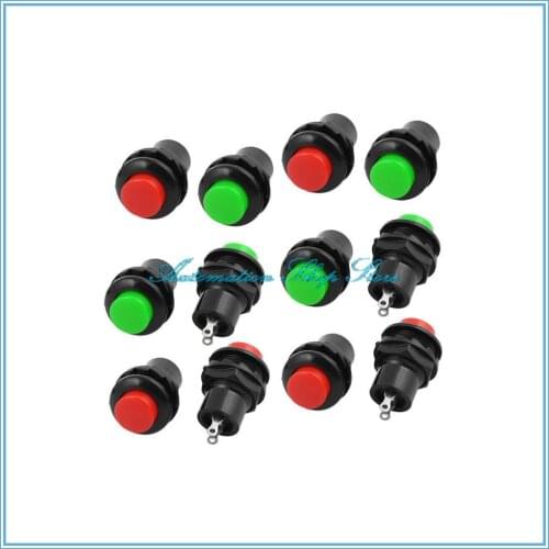 5PCS AC250V 3A 2 Terminals SPST 10mm On/Off Momentary Push Button Switch Red Green
