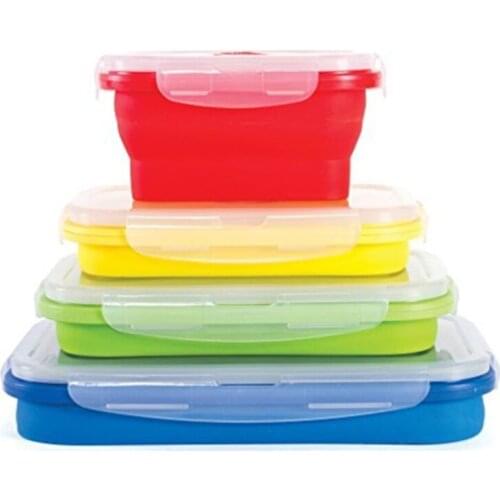 50pcs Folding Silicone Lunch Box Food Storage Container Kitchen Microwave Tableware Portable Household Outdoor Food box
