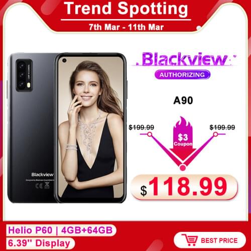 Blackview A90 4GB+64GB 6.39'' Helio P60 Smartphone Android 11 Octa Core 12MP HDR Rear Camera Pixel 4280mAh 4G Mobile Phone