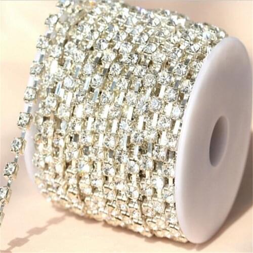 10Yard Bling Crystal Clear Color Crystal Rhinestones Chain DIY Silver Base Claw Chain Rhinestone Wedding Clothing Decoration