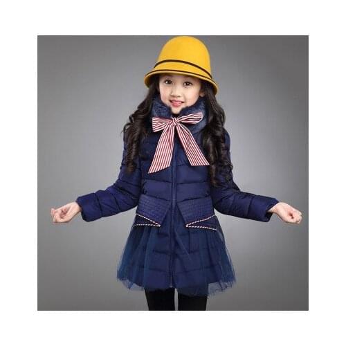 Childrens Parkas Jacket 2017 Winter New Baby Girls Zipper Mesh Patchwork Coats Jackets Toddler Velvet Thicker Outwear Clothes