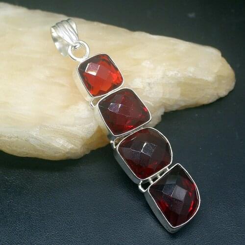 Gemstonefactory Jewelry Big Promotion 925 Silver Three-stone Multi Red Garnet Sunny Women Ladies Gifts Necklace Pendant 0501