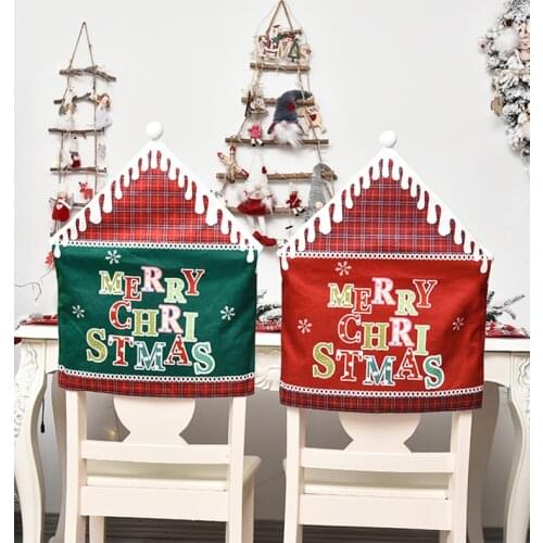 Hot Sale Christmas Chair Cover Cute Merry Xmas Letter Print Dining Chair Caps Slipcovers for Home Party Decor