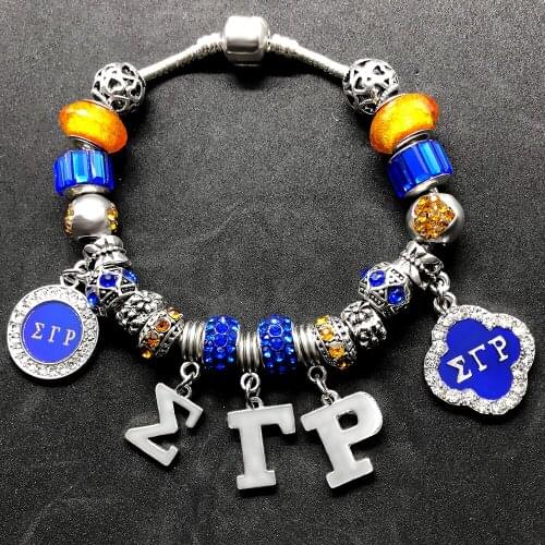 Exquisite Blue Murano glass beads hanging SIGMA GAMMA RHO Letter Pendant Bracelet Greek society fraternity Jewelry bangle