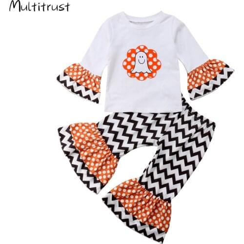 2Pcs Clothes Set!! Toddler Baby Girls Halloween Outfits Tops+Striped Pants Outfits Set