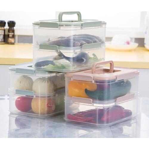 Refrigerator Fresh-keeping Box Double Layer Multilayer Superposition Food Receiving Box Hand-held Rectangular Storage Box