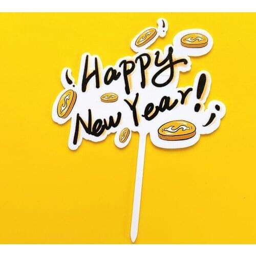 Colorful Happy New Year Cake Toppers Classic Birthday Cupcake Topper Dessert Decoration For New Year Cake Supplies