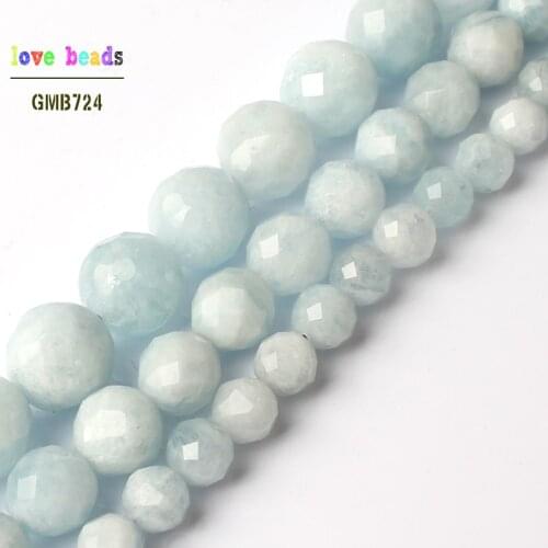 AAA Natural Faceted Aquamarines Round Loose Beads for Jewelry Making 15inche/strand Diy Bracelet Necklace