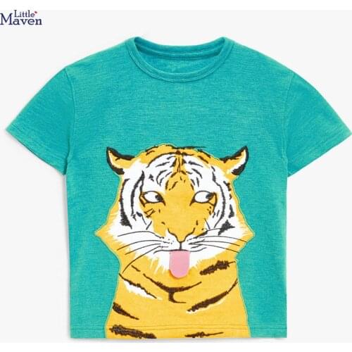 Little maven children 2021 summer new baby boy tee tops kids summer 2-7 years clothes tiger print brand cottonb t shirt 51963