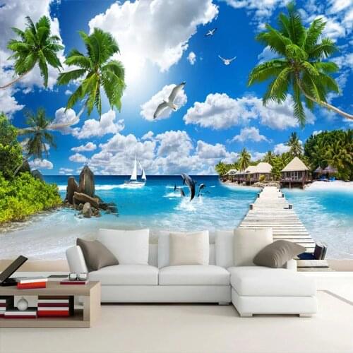 Maldives Sandy Beach Seascape 3D Photo Wall Paper Living Room Sofa TV Background Home Decor Custom Mural Self-adhesive Sticker