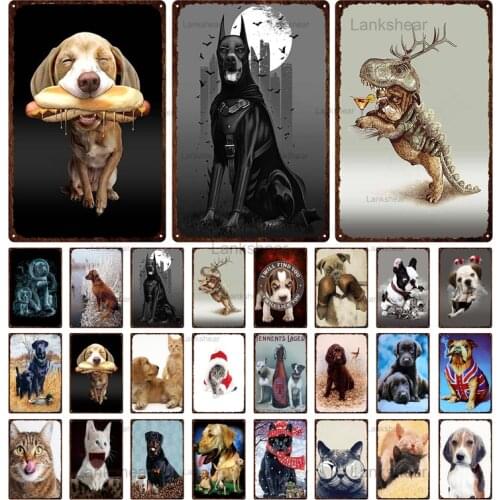 Vintage Animal Cute Pet Dog Cat Metal Poster Tin Signs Wall Plaque Pet Shop Home Bar Pub Decor Wall Sticker Retro Vintage Plate