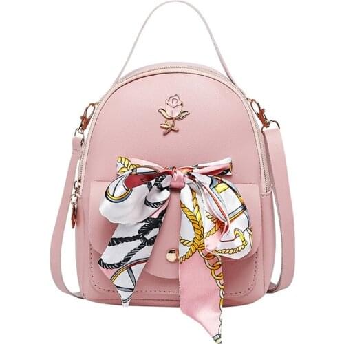 Mini Backpack For Women Casual Travel backpack Ladies Fashion Bowkont Scarf Small backpack Female leather shoulder crossbody bag