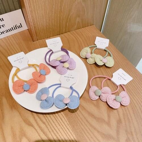 MueRaa 1 Pair Kawai Solid Color Children Girls Bow Knot Elastic Hairband Headband Lovley Cute Girls Scrunchies Hair Aaccessories