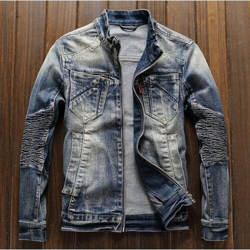 2020 new spring cycling denim jacket for men, European and American retro slim stretch top, motorcycle jacket