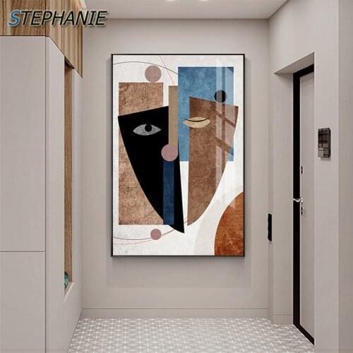 Nordic Fun Golden Eyes Canvas Print Wall Art Painting Abstract Brown Blue Face Big Poster HD Picture Bedroom Living Room Decor