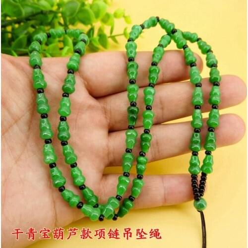 Natural Emerald Green Gourd Beads Necklace Accessories DIY Fashion Hand Knitted Amulet Women Luck Jewellery Sweater Chain