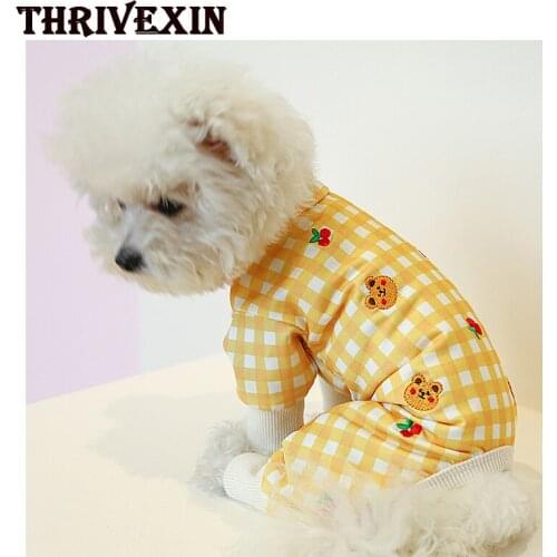 Pet Clothes Autumn Winter Dog Pajamas Cartoon Cherry Bear Printed Pet Jumpsuit Soft Cute Costume for Small Medium Dogs