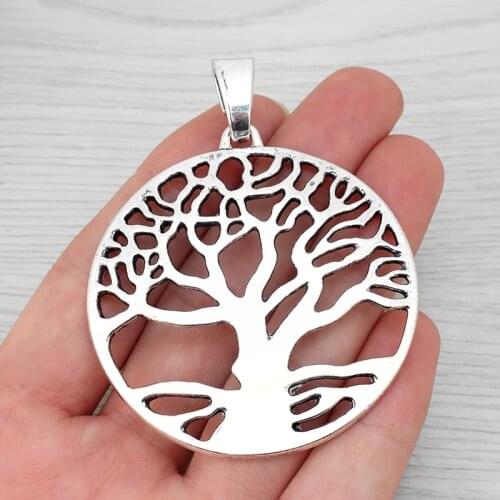 3 x Tibetan Silver Large Round Tree Charms Pendants Hollow Open for Necklaces Jewelry Making Findings 57x57mm
