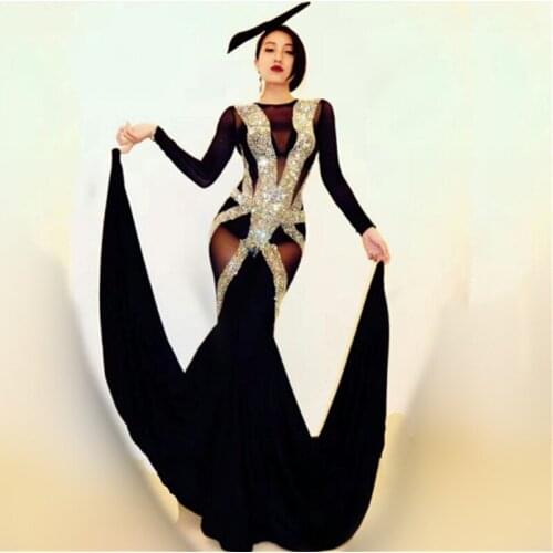 Sexy Female singer Stage Costume Black sparkly Crystals See-through jumpsuit Prom Party Celebration performance Catwalk Rompers