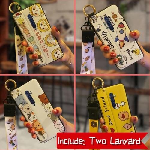 Silicone Lanyard Phone Case For OPPO Reno2 TPU Shockproof Cute New For Girls Wrist Strap Kickstand