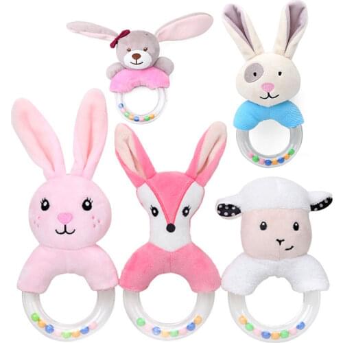 Cute Baby Rattle Toys Rabbit Plush Baby Cartoon Bed Toys for Newborn 0-24 Months Educational Toy Rabbit Bear Hand Bells