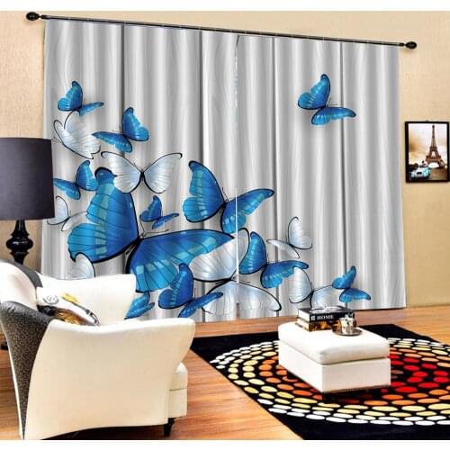 Blue butterfly curtains Window Blackout Luxury 3D Curtains set For Bed room Living room Office Hotel Home Wall Decorative