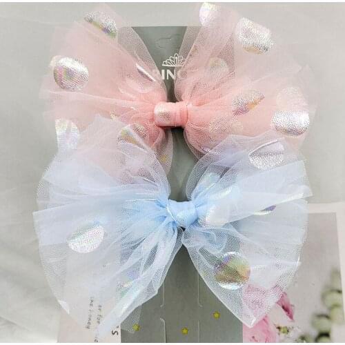 Super Soft Dot Mesh Hair Bows Crystal Rhinestone Crown Girls Hair Clips Adorable Princess Birthday Party Hair Accessories