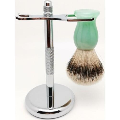 TEYO Super Silvertip Badger Hair Shaving Brush and Shaving Stand Set Perfect for Shave Safety Razor