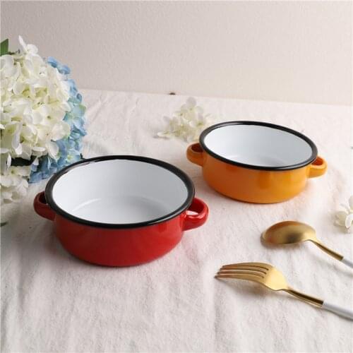 Thickened Enamel Bowl With Two Ears For Household Baking 560ml - D 14 cm