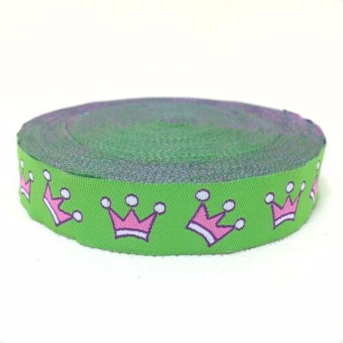 ZERZEEMOOY wholesale 5/8'' 16mm 10YARD/LOT Wide Pink Crowns Lime Tone Woven Jacquard Ribbon KTZD15102217