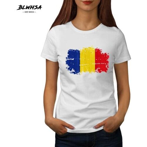 BLWHSA Promotion T-Shirt Women 100% High Quality Cotton Summer Short Sleeves O-neck Romania Flag Printed Simple Tee Tops S-XL
