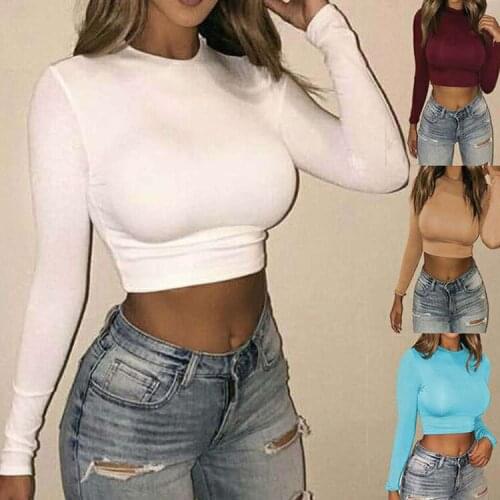 Woman Tshirts 2021 New Fashion Hot Style womens Long Sleeve T-shirt Pure Color Sexy Short coatt-shirt Dropshipping ONF2004