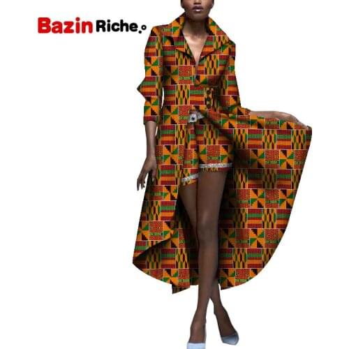 African Style Women Two-piece Suit for Lady Long Splits Dress+Short Ankara Pants Dashiki Real Wax Print Clothes WY5281