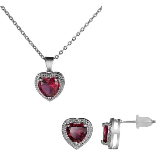 Clavicle Chain For Women With Crystal Heart-shaped Rose Red Halloween Luxury Fine Jewelry Sets Accessories Necklace Earrings