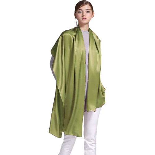 100% Silk Satin Long Scarf 55X180cm Pure Mulberry Silk Plain Color Silk Scarf Factory Direct Online Store 19 Olive Green Color