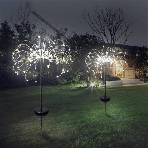2pcs Solar Powered Outdoor Grass Globe Dandelion Firework Lamp 90/120/150 LED for Lawn Garden Lamp Remote Control String Light