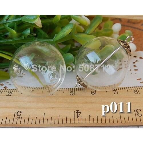 2014 New-10pcs 25mm with 2 tiny Hole on the crystal ball,Hollow Glass , hand blown, necklace pendant,charming handmade