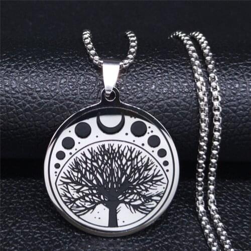 2021 Witchcraft Moon Sun Stainless Steel Necklaces Women Tree of Life Silver Color Statement Necklace Jewelry colgantes N847S02