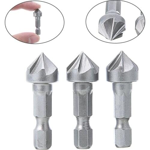 3pcs Hex Countersink Drill Bits Steel Chamfer Countersink Chamfer Drill Bit 1/4" Hex Shank 90 Degree Wood Chamfering Cutter