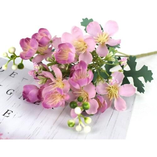5Pcs High-end Artificial Flowers 5 Forks Cherry Blossoms Wedding Bouquet Home Fake Flower Arrangements Accessories Office Decor