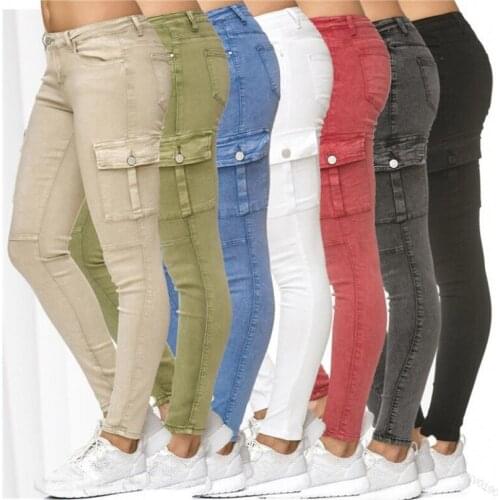 White Black Red Blue Jeans Woman Spring and Autumn New Solid Side Stand Skinny Pencil Pants 7 Color Plus Size S-3XL