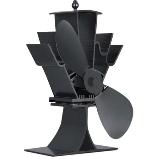 Black Fireplace 2 Blades Stove Fan Quiet Heat Powered Stove Fan Anodized Alumina Stove Fan for Wood Log Burner Fireplace