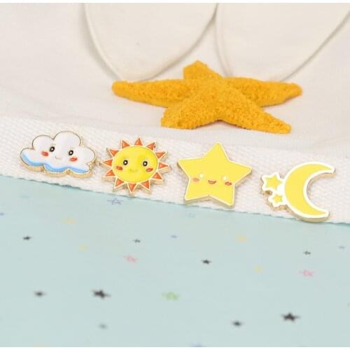 Childlike cartoon cute star moon sun white cloud shape metal moulded color drip brooch gift for children
