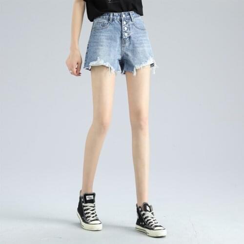 Denim Shorts New Summer Loose New Hole Edging Wide-Leg Jeans Apear Thin A-Line Denim Korean Streetwear Ladies Clothes