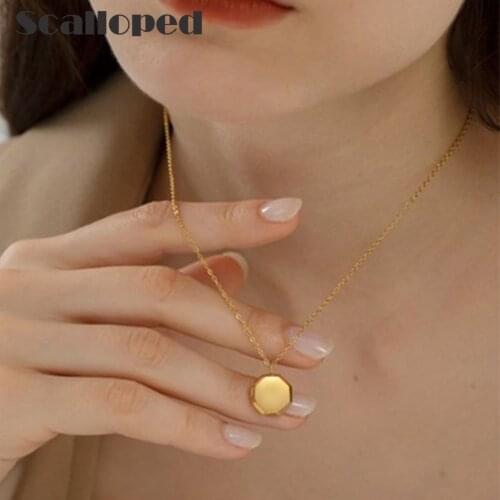 SCALLOPED Minimalist Geometry Square Gold Glossy Necklace For Women Vintage Wedding Party Charm Jewelry Gifts