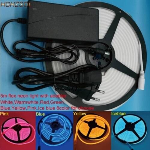 5m 6*12mm LED Lighting Flex LED Neon Light SMD2835 120leds/m color housing surface Light Waterproof DC12V outdoor light+adapter